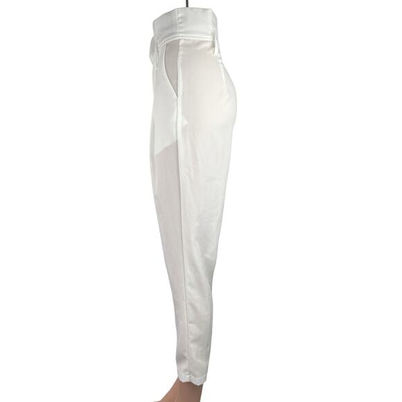 Venti6 White High Waist Paperbag Pleated Tapered Leg Crop Ankle Pants Size S - Picture 2 of 5